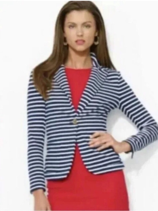 Lauren Ralph Lauren Jackets & Blazers - NWT Lauren Ralph Lauren Women's Ponte Knit Stripe Blazer Navy Blue White Size PL